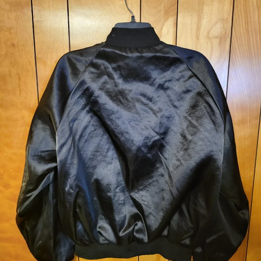 Vintage Federated Auto Parts Racing Jacket LARGE Snap Button BLACK Satin look A1 - Picture 7 of 8